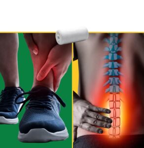 Split image showing ankle pain from athletic injury on left and spinal pain illustrated on right, representing physical health concerns addressed through workplace wellness programs