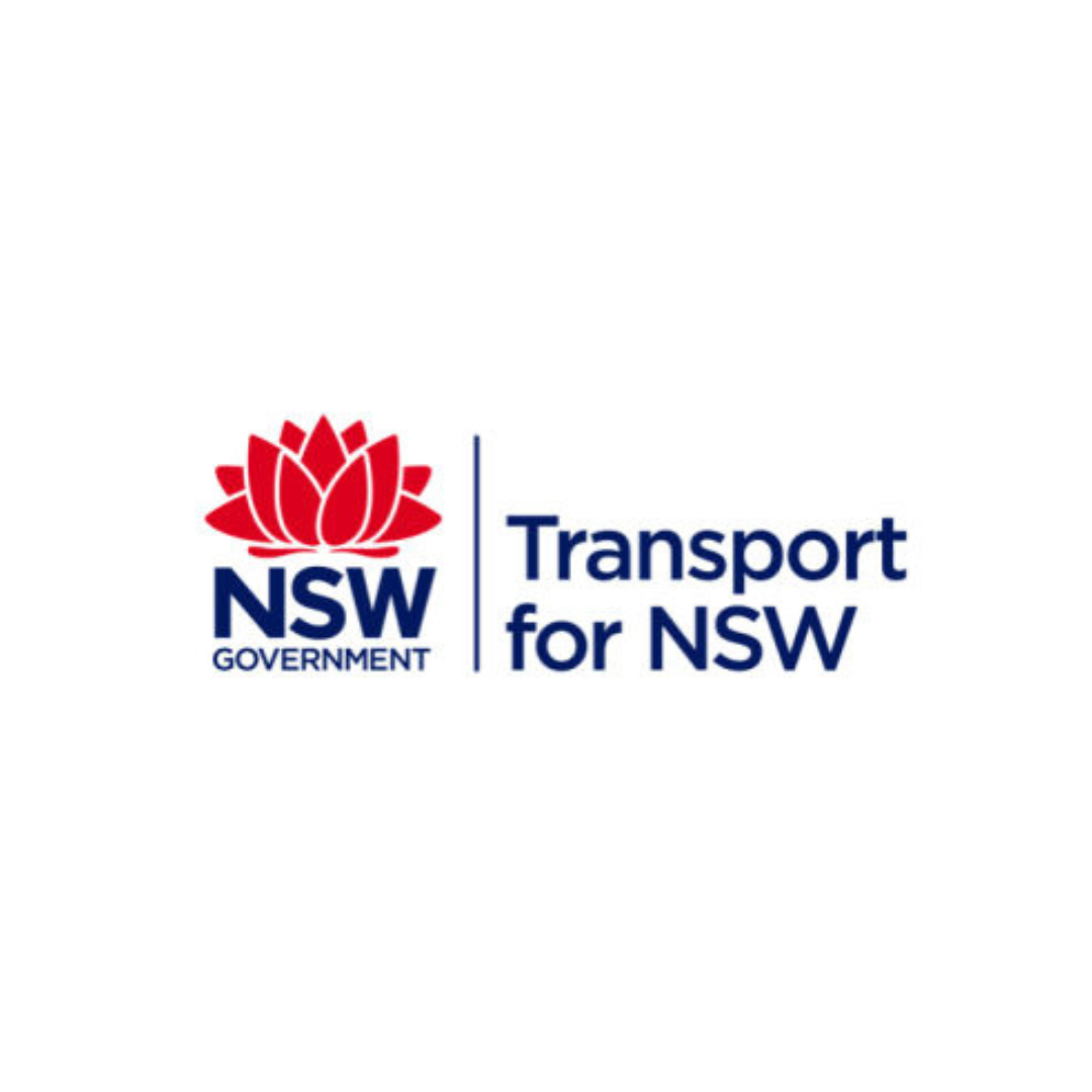 NSW Government Transport for NSW logo with red lotus flower and blue text