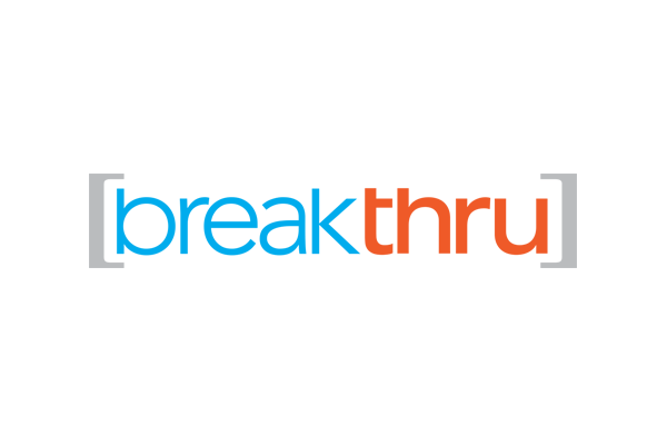 Breakthru logo in blue and orange text