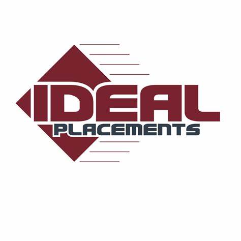 Ideal Placements logo with maroon geometric diamond shape and horizontal lines