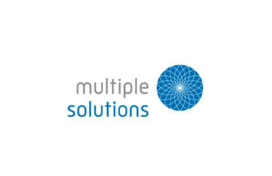 Multiple Solutions company logo with blue geometric flower pattern and text