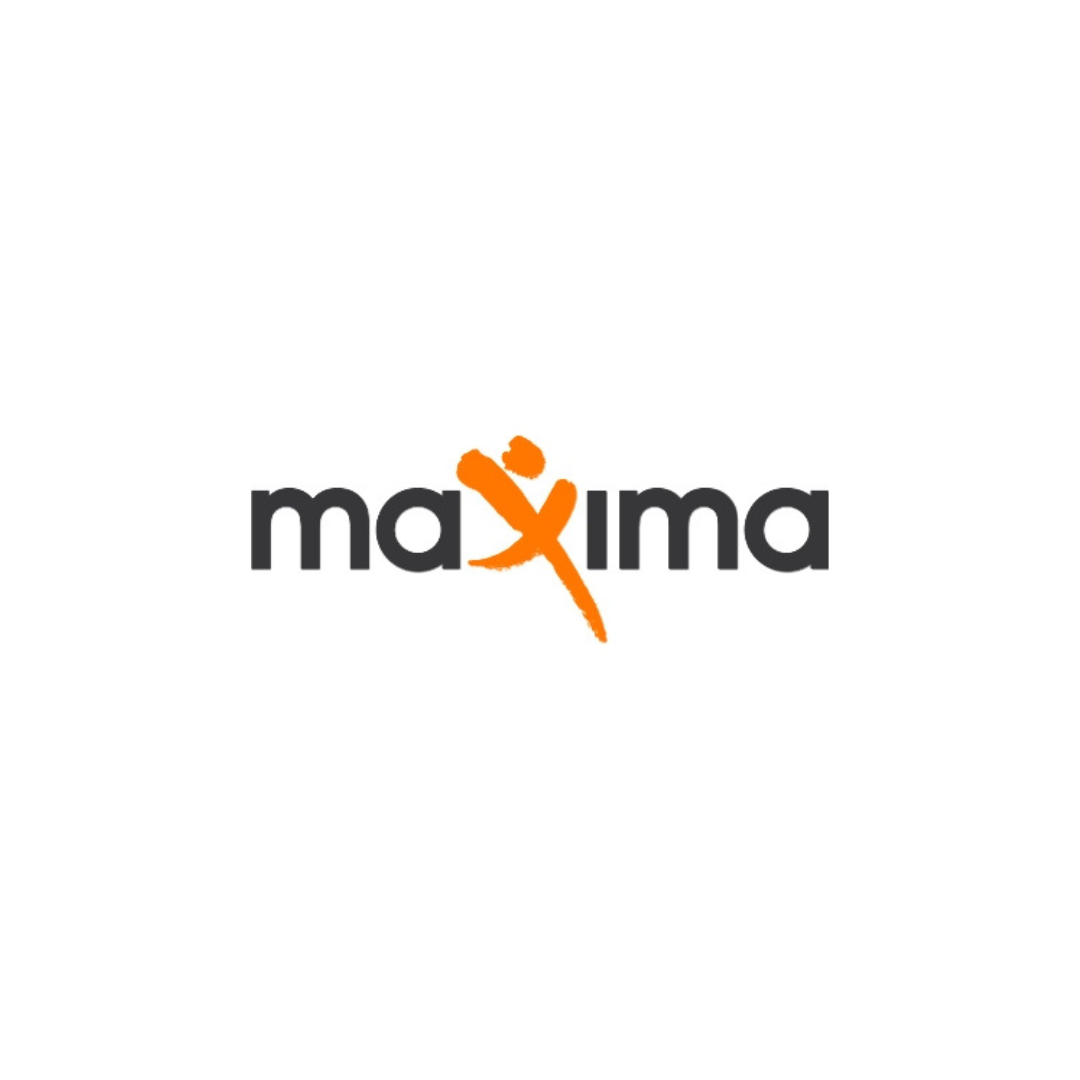 Maxima logo with orange checkmark and figure icon